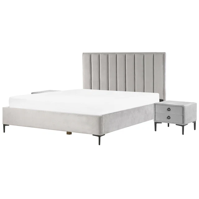 Ensemble de Chambre à Coucher Lit Double 180 x 200 cm avec Coffre et 2 Tables d