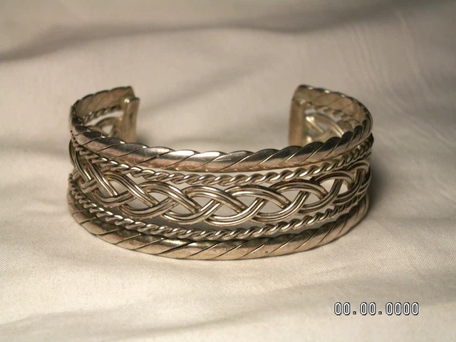 Vintage Messicano Color Argento Strati Design Polsino Bracciale