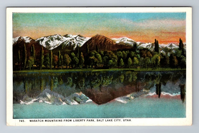 Salt Lake City UT- Utah, Wasatch Mountains From Liberty Park, Vintage Postcard