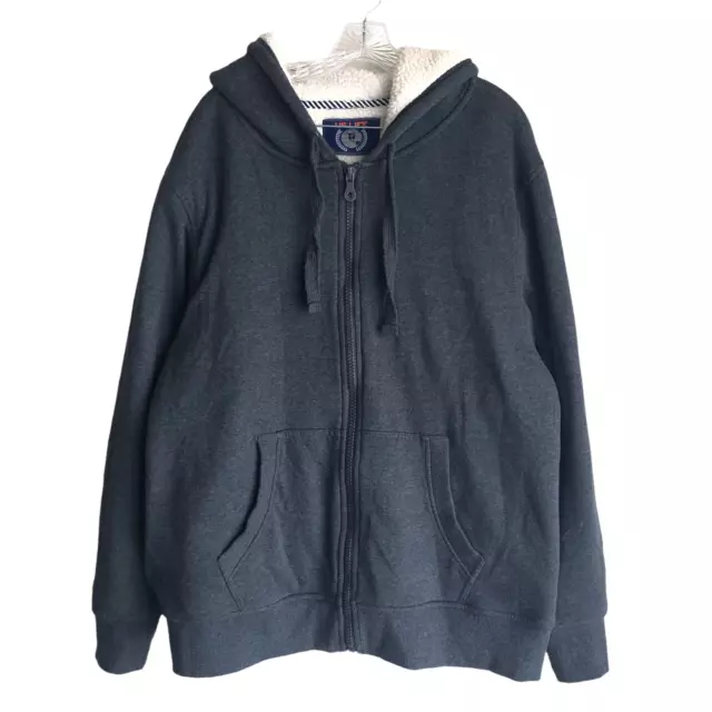 US Life Men's Hoodie Jacket XL Faux Fur Sherpa Lined Gray Cotton Fleece Full Zip