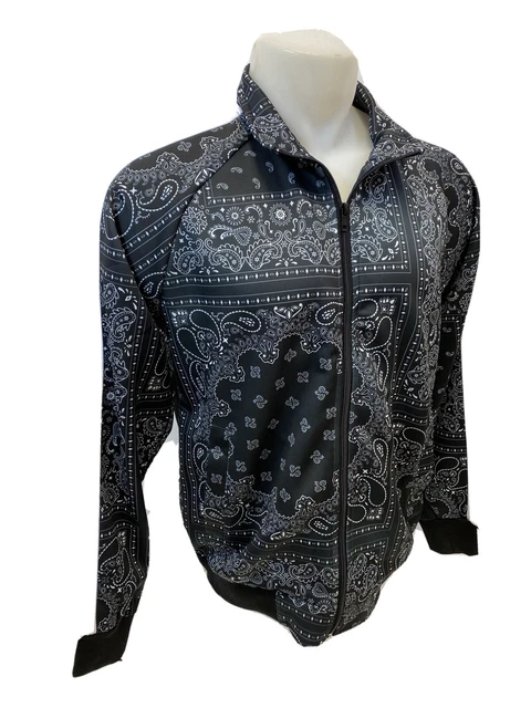 Da Uomo VICTORIOUS Pista Giacca Nera Bandana Paisley Abstract Zip Joggers ST804