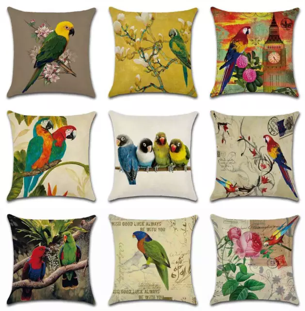 18" New Parrot Birds Throw Pillow Case Cushion Cover Home Sofa Decor