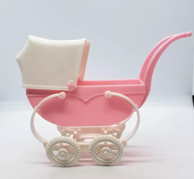 Mattel Inc 1965 Baby Carriage Pram Stroller Carriage Pink & White