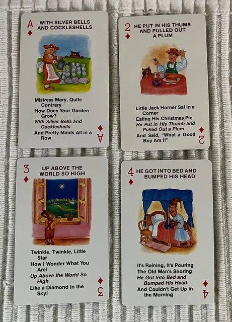 4 Vintage Playing Cards ~ Mother Goose Nursery Rhymes/Mary Had a Little Lamb/Etc