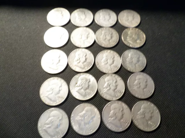 $10 90% Silver Franklin Half Dollars Mixed Dated Good Condition