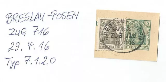 9 129 Briefstück Bahnpost "BRESLAU-POSEN" 1916