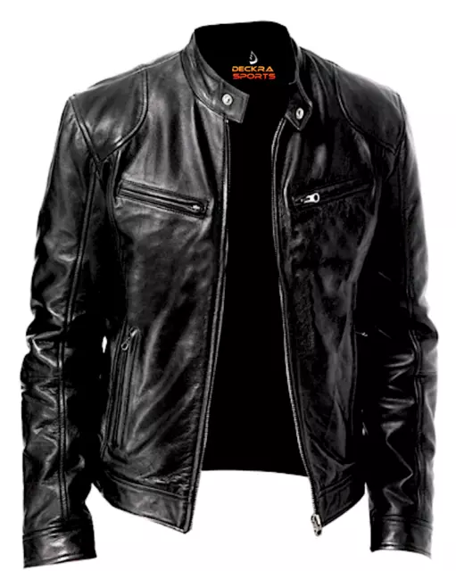 Men's Genuine Leather Jacket Motorbike Biker Stylish Jacket Top Coat Casual