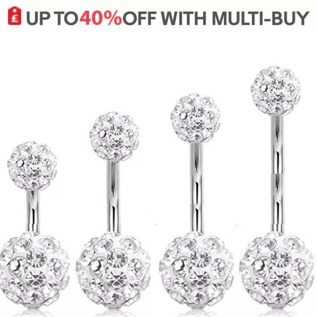 Belly Button Bars Navel Rings Dangly Drop CZ Gem Body Piercing Jewellery Bar