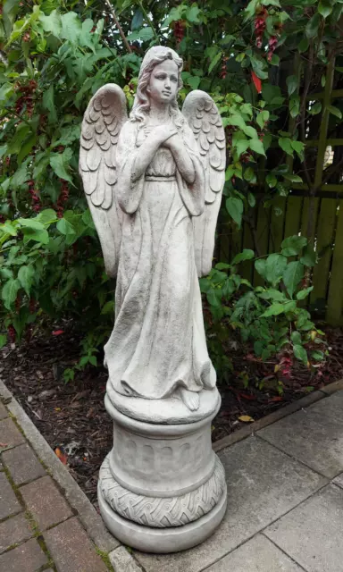 Large Angel Statue On Column Stone Garden Ornament Sculpture Decor Concrete