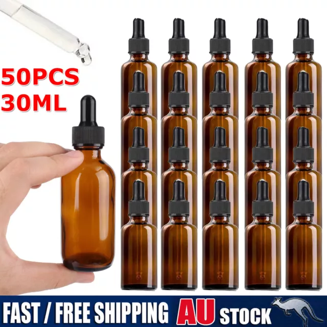 50PCS Amber Glass Bottle Liquid Dropper Pipette Perfume Eye Essential Oil 30ml