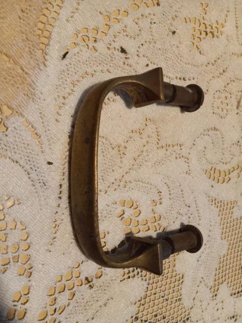 Antique Vtg Brass Offset Pull Door Handle 4 7/8" 4" Mounting O/C