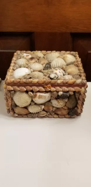 Folk Art Sea Shell Seashell Sailors Valelentine Jewelry Trinket Box