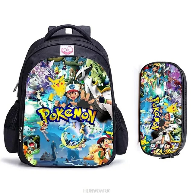 Sac à Dos Enfant Pokémon - Trousse Incluse - Toile Multicolore - Bretelles Matelassées - Neuf