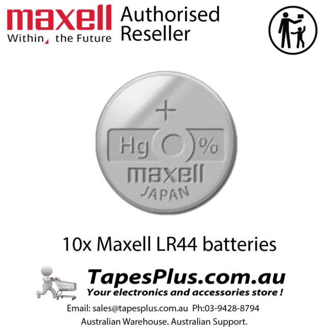 10x Maxell LR44 A76/AG13 Battery Button Cell Batteries Child Safety Packaging