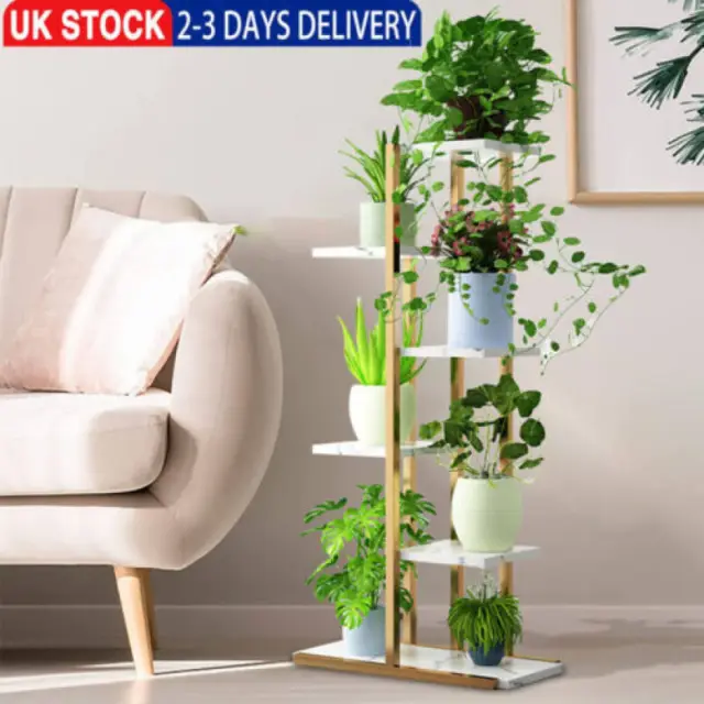 6 Tier Metal Iron Flower Plant Pot Display Stand Shelf Garden In & Outdoor White