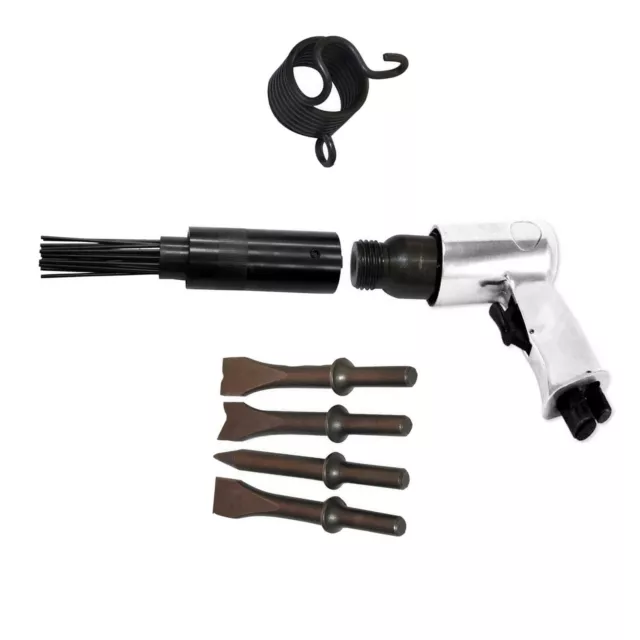 150mm Air Hammer Drill Gun + 4 X Chisels + 19 Needle Descaler Paint Rust Remover