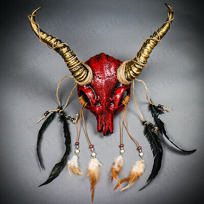 Red Antelope Devil Animal Skull Gold Impala Horn Halloween Masquerade Party Mask