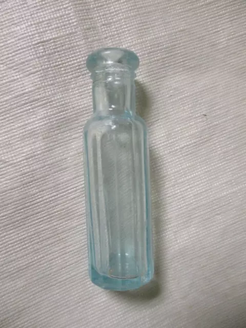 Vintage 3" Miniature Blue Tint Ribbed Glass Bottle