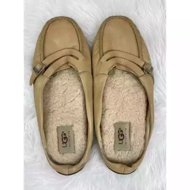 UGG AUSTRALIA WOMEN'S Size 8.5 Tan Leather Sheepskin Lined Slippers $30 ...