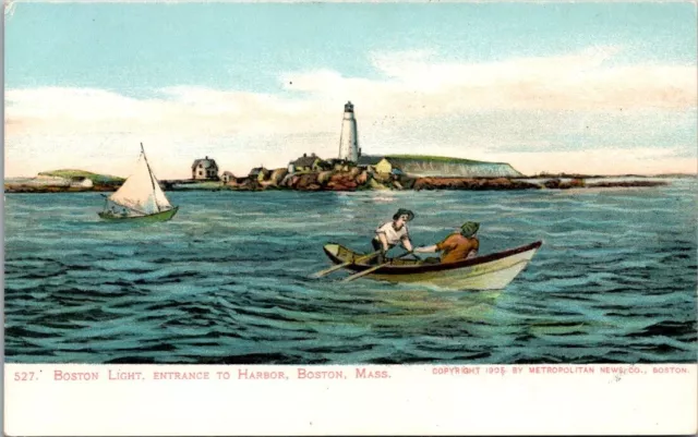 Boston Massachusetts Ma Postcard - Boston Lighthouse - Entrance to Harbor