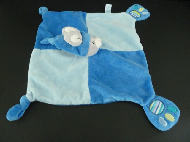 *. Doudou Gipsy Plat Lapin Bleu Gris Blanc Empreintes Carre - Excellent Etat 2