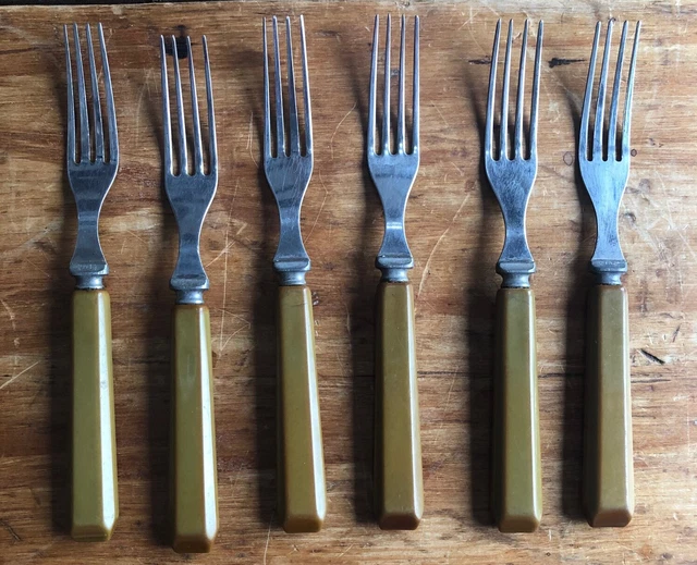 Set 6 Bakelite Dinner Forks Modernist Mid-Century MCM