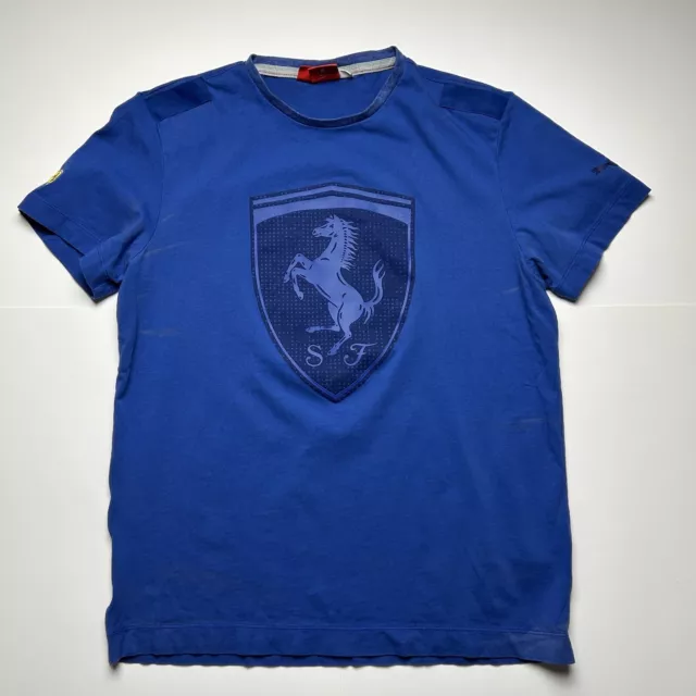 PUMA SCUDERIA FERRARI Racing T-Shirt Blue Logo Graphic Men's Sz L $19. ...