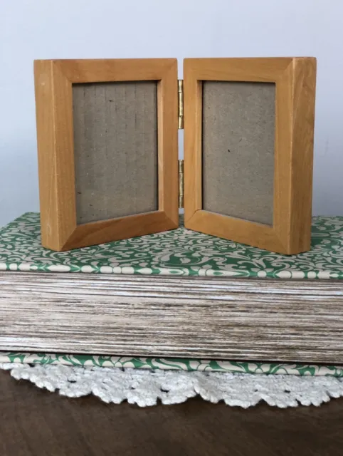 Vintage Bi-fold 2.5x3 Solid Wood Picture Frame Hinged -Free Standing