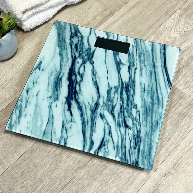 Escalas digitales de baño mármol azul pantalla LCD luz de fondo peso corporal