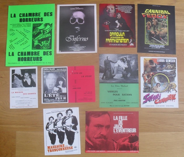 EPOUVANTE HORREUR HORROR lot de 10 synopsis cinema originale ann. 60/70/80