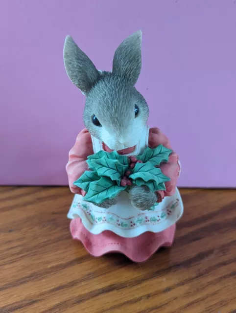 Enesco My Blushing Bunnies Figure "Have a Berry Happy Holly Day" NOS