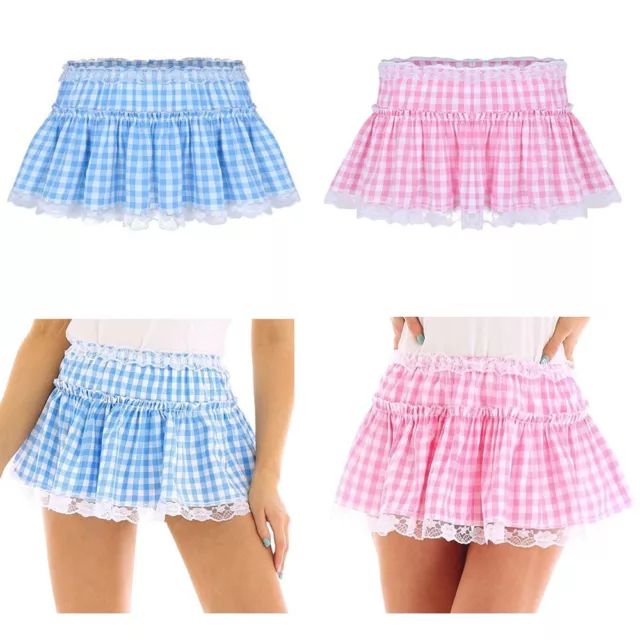 Robe Courte Plissée À Carreaux Vichy Pour Femmes Mini Jupe D'écolière Sissy #