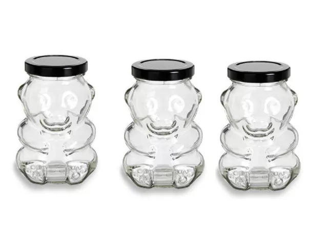 Nakpunar 3 pcs 9 oz Glass Bear Jars with Black Lids  Jam, Jellies, Honey