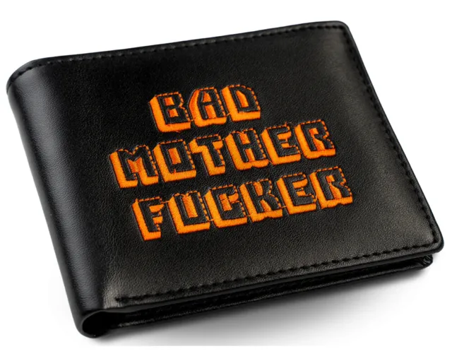 Black Orange Embroidered Bad Mother Fu**er Leather Wallet As in Pulp Fiction