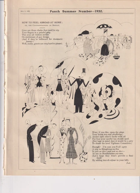 1932 Two Punch Cartoons From Facing Pages - How to Feel Abroad at Home