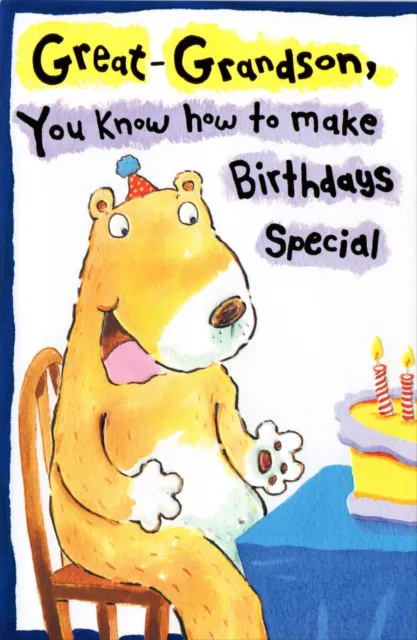 Happy BIRTHDAY Card FOR GREAT-GRANDSON, Teddy Bear Cake by Bella Greetings + ✉