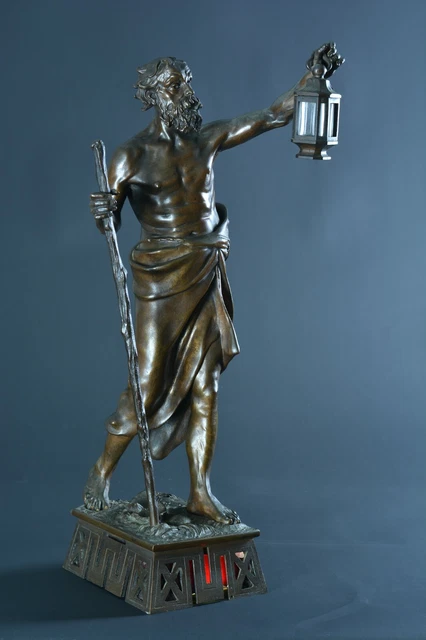 19th Old Large Bronze Eugene Rousseau Portrait of Diogenes Greek Philosopher 2