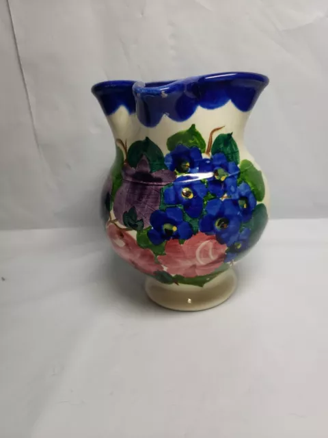 Hand Painted Italian Pitcher Signed Stunning Floral Design
