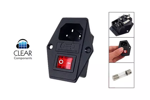 Kaltgeräte-Stecker-Einbau-Buchse Iec C14-320-Schalter+Sicherung-Audio-Hifi-Top!