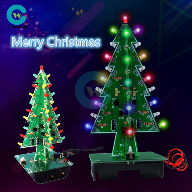 DIY 3D CHRISTMAS Kit Flashing Light LED Circuit 3/7 Colors Xmas Tree ...
