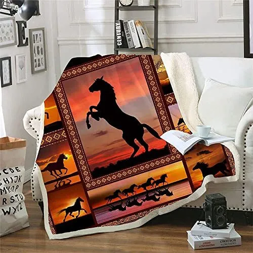 Horse Blanket Animal Print Throw Blanket Comfort Warmth Soft Cozy Blanket