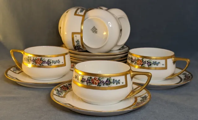 ☕ Rosenthal Donatello Gold/Flower Set of 8 Tea/Coffee Cups 135ml w/Saucers