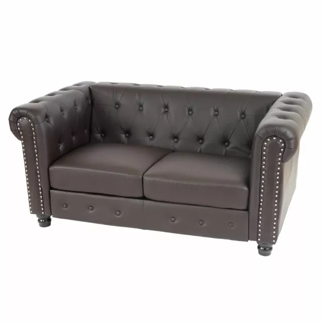 Luxus 2er Sofa Loungesofa Chesterfield Edinburgh Kunstleder runde Füße, braun