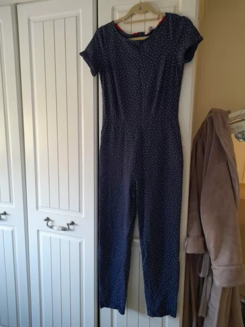 BODEN CAITLIN JERSEY Navy White Spot Jumpsuit Size 8R 10.00