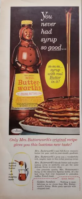 1962 Print Ad Mrs. Butterworth's Original Buttered Syrup Plate Of Pancakes