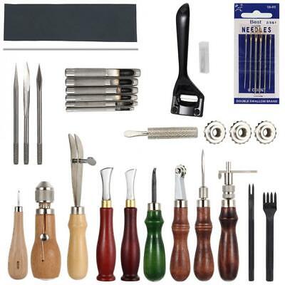 19 piezas Kit de herramientas perforadoras artesanales de cuero Costura Tallado Trabajo Costura Groover Hágalo usted mismo