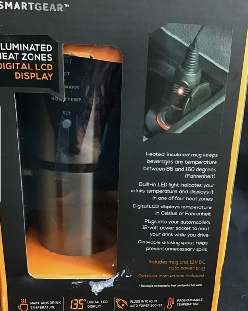 Smartgear 12v Auto Heated Travel Mug. Prog.Temp, Digital LCD Display, New,Opened 3