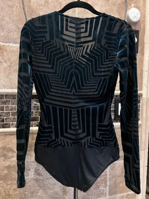 NWT BCBG MAXAZRIA Bodysuit Velvet Mesh SIZE XS MSRP $118 NEW Xsmall