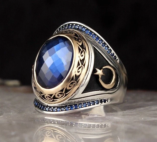 Bague saphir pour homme Bague pour homme faite à la main Bague en argent...
