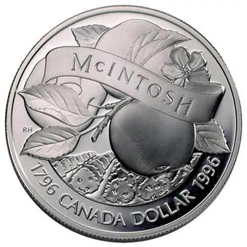 Canada Canadian 1 $ Dolar Dollar Plata Silver Argent Proof 1996 Manzana Mcintosh